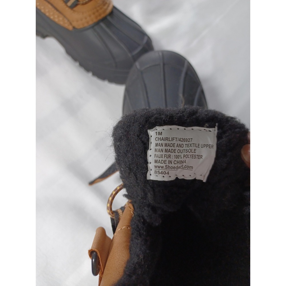 Khombu Chairlift Boots Kids Size 1 Black Brown Duck Snow‎ Winter Faux Fur Zip - Picture 4 of 5